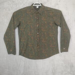 Men's Pop Icon Shirt Long Sleeves Pointed Cuffs Green & Brown Pearl Snaps  Sz XL